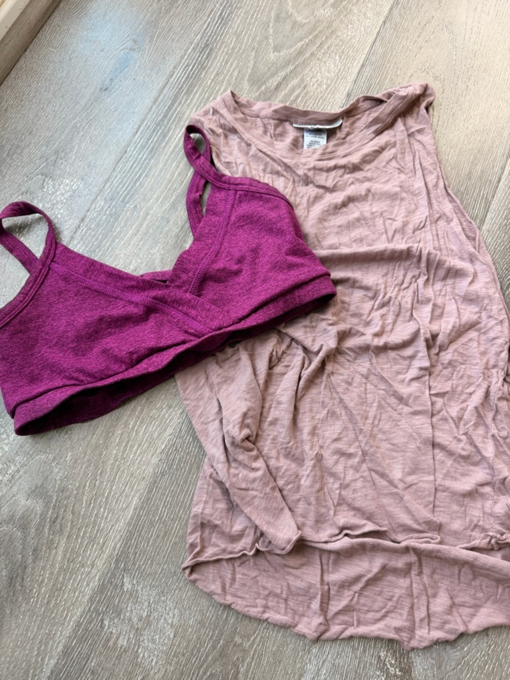 Women's hard tail Ribbed Bralette & Tank Set - Mauve Tank with Berry Bra 0122